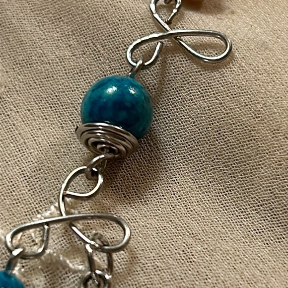 Silver Wire Wrapped Turquoise Stones w Nature charms - Picture 9 of 10